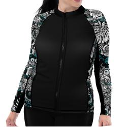 Spacefish Army Plus Size Eco-friendly Full Zip Up Electric Blue Octofloral Rashguard