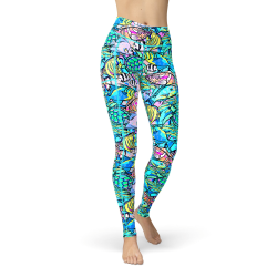 Spacefish Army - Eco-Friendly Neon Fish Frenzy Contour Leggings Spacefish Army - Eco-Friendly Neon Fish Frenzy Contour Leggings