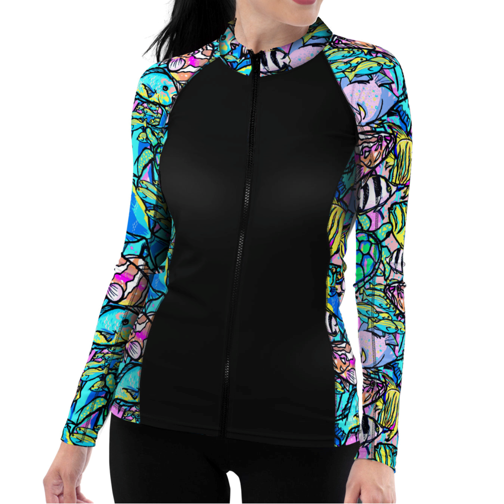 Spacefish Army Eco-friendly Full Zip Up Fish Frenzy Rashguard Spacefish Army Eco-friendly Full Zip Up Fish Frenzy Rashguard