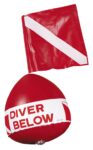 COMPACT INFLATABLE CIRCULAR FLOAT AND FLAG