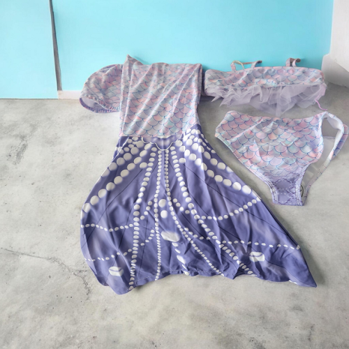Children’s 3-Piece Mermaid Swimsuit with tail Purple