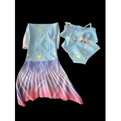 Children's 3 Piece Mermaid Swimsuit With Blue Tail