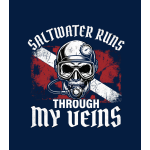 Saltwater Runs Through My Veins T-Shirt | Diver Skull, Scuba Flag