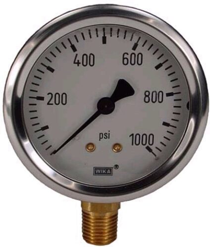 0-1000 PSI LIQUID FILLED STAINLESS STEEL GAUGE - 2.5" FACE WITH 1