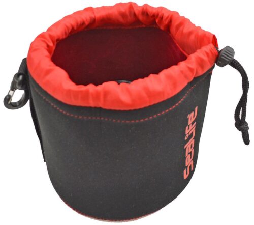 Soft Lined Neoprene Gear Pouch (Black/Red, 5 x 5 x 6.) For camera