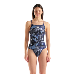 Womens Arena Scratched Swimsuit Super Fly Back, Multi Black-Navy, Size 36