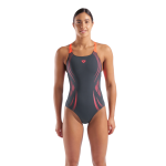 Women's Arena Poseidonia Swimsuit Swim Pro Back - Asphalt/Bright Coral - Size 38 Women's Arena Poseidonia Swimsuit Swim Pro Back - Asphalt/Bright Coral - Size 38