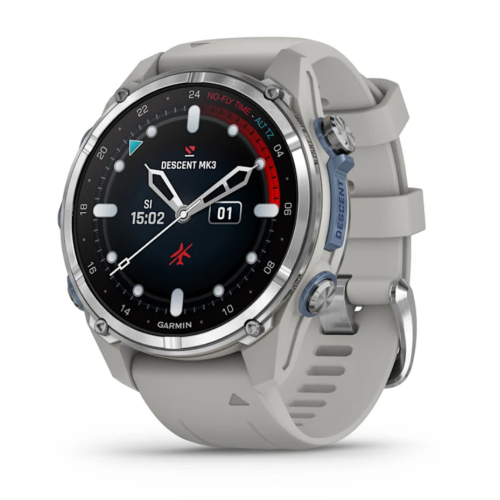 Garmin Descent Mk3 43mm, Stainless Steel with fog grey silicone band