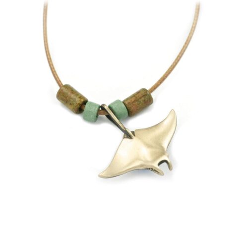Bronze Single Manta Ray Necklace wth Beads