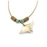 Bronze Single Manta Ray Necklace wth Beads
