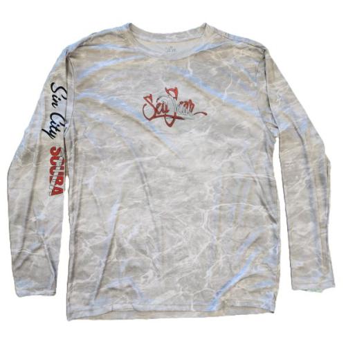 GRAY MARBLE TORN FLAG LONG SLEEVE RASH GUARD-SEAFEAR