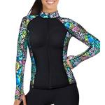 Size XSmall WOMENS ZIP RASH GUARDS FishFrenzy Spacefish Army
