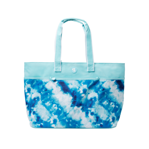 Beach Tote, Blue Tie Dye, Teal Straps