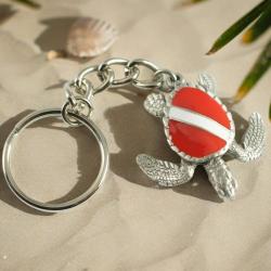 Pewter Key Chain, Dive Turtle