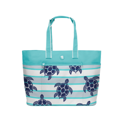Beach Tote, Blue Tie Dye, Teal Straps