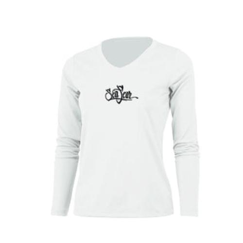 Octo Legs purple-side wrap Women's L/S V-neck performance White L