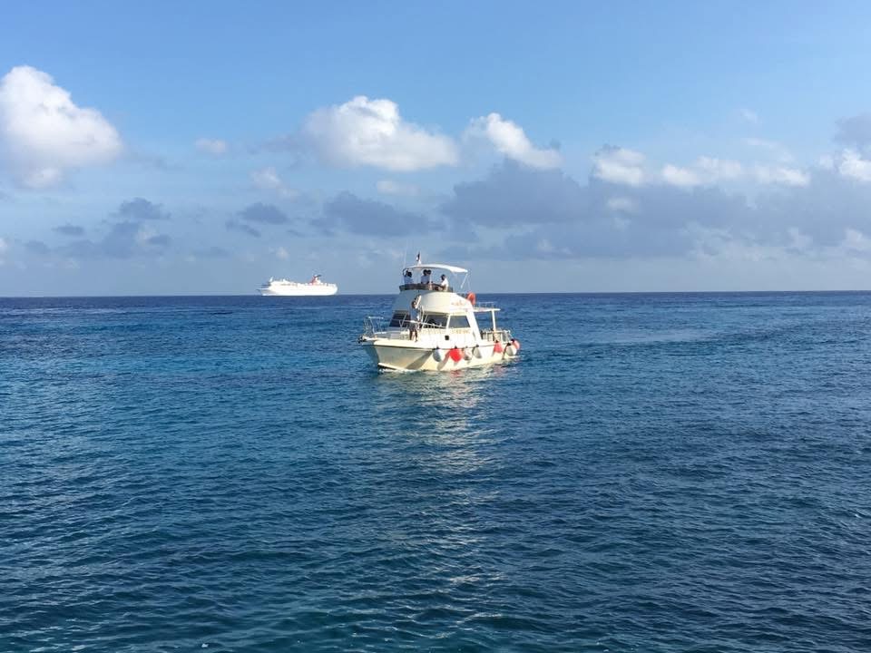 Sink or Swim Scuba dive boat in the clear blue water off Cozumel