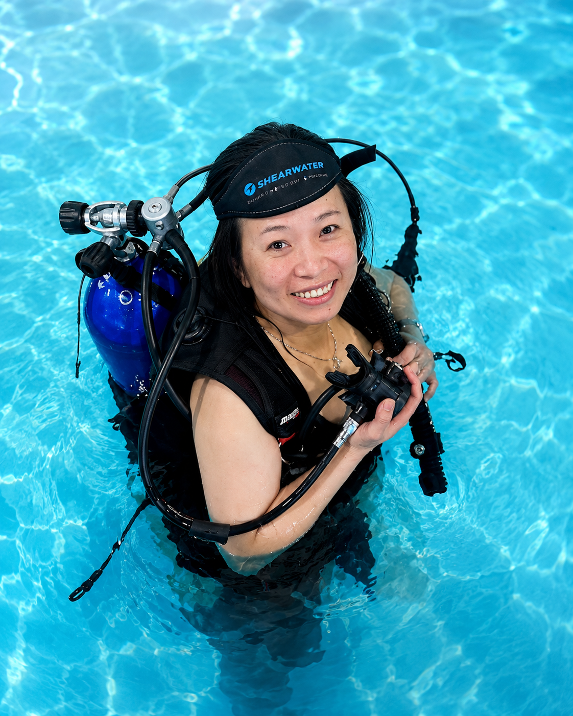 Smiling scuba student training for Open Water scuba certification near Lake Wylie and Charlotte, NC with Sink or Swim Scuba.