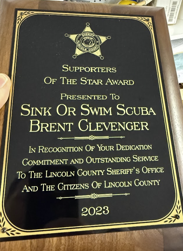Recognized as a Supporter of the Star by the Lincoln County Sheriff’s Office for dedication and service.