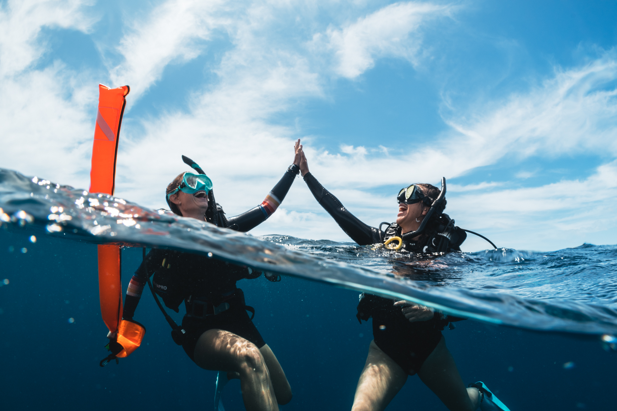 A scuba diver using a regulator underwater