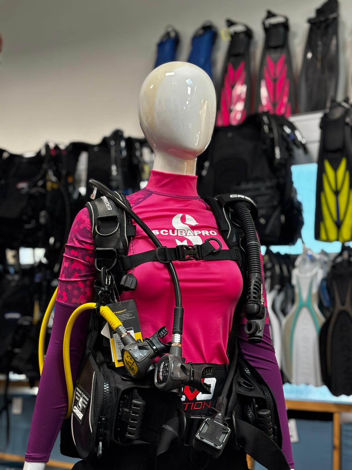 Scuba equipment on display inside Scuba 2000