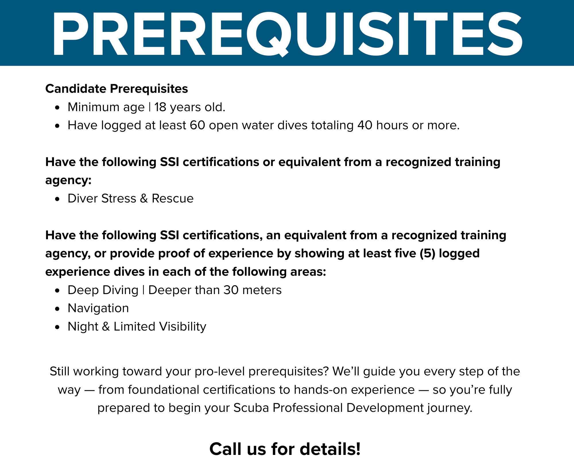 Dive Professional Prerequisites