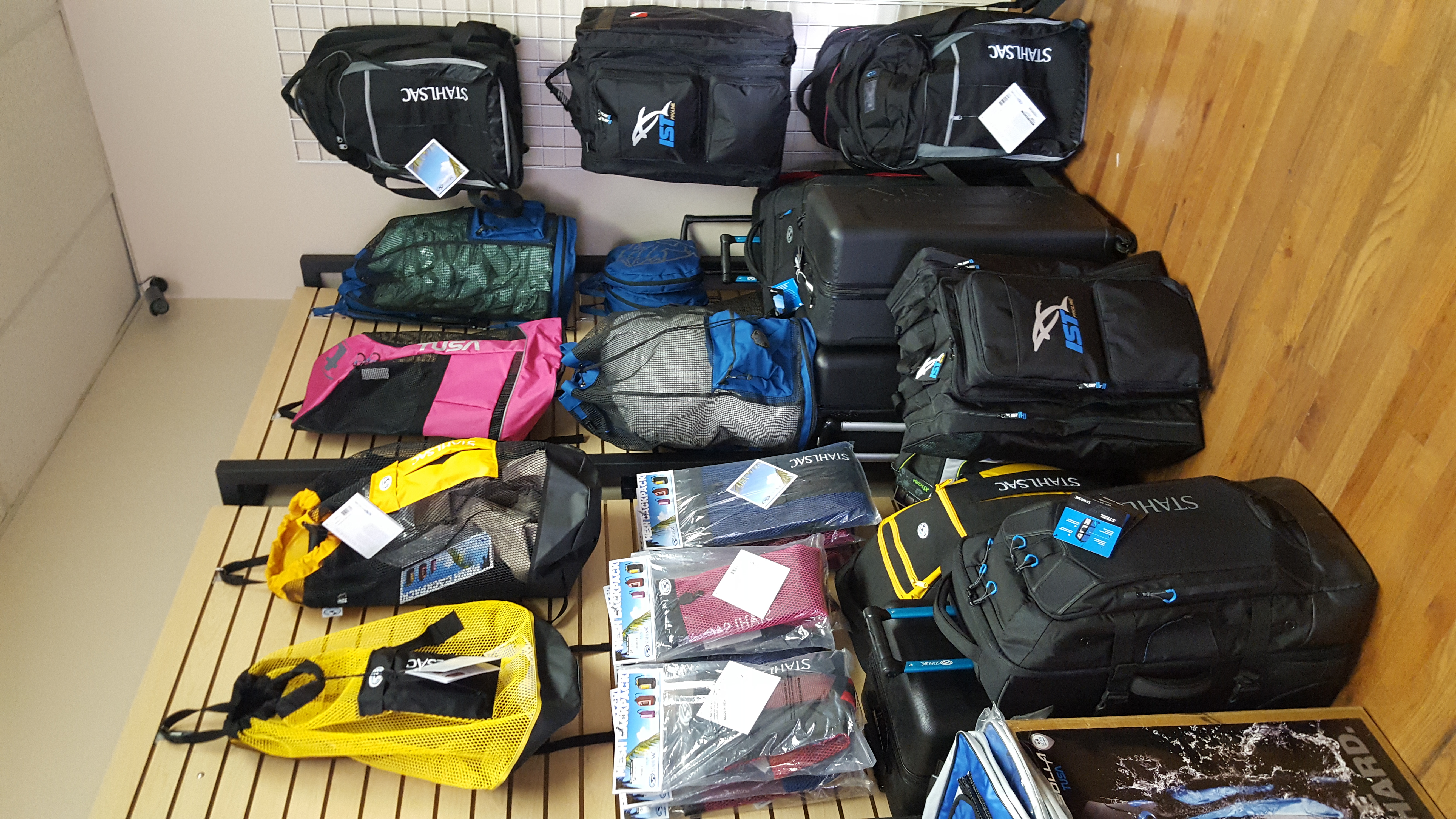 Dive gear bags and storage options at Dive & Glide Scuba