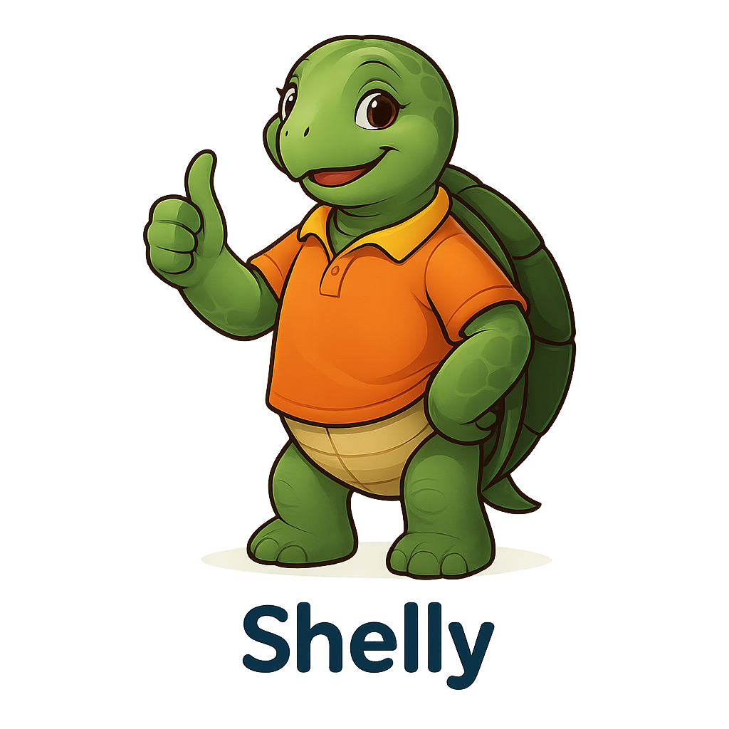 Shelly the friendly sea turtle giving a thumbs up
