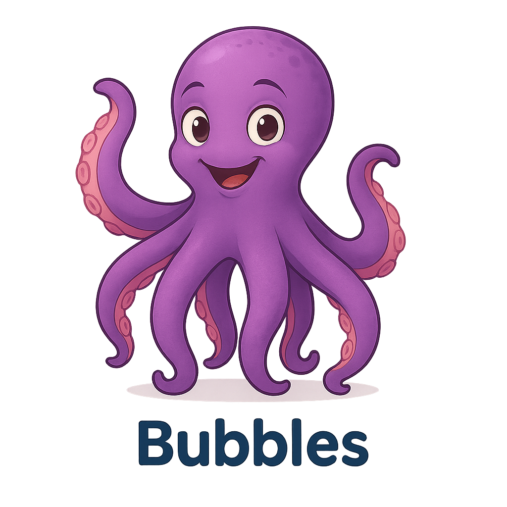 Bubbles the cheerful purple octopus