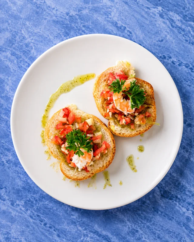 Shrimp bruschetta at Scandi Divers