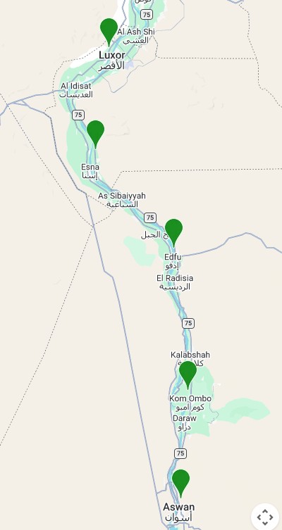 Image of map Luxor to Aswan - All Star Liveaboards Arizona Dive Center