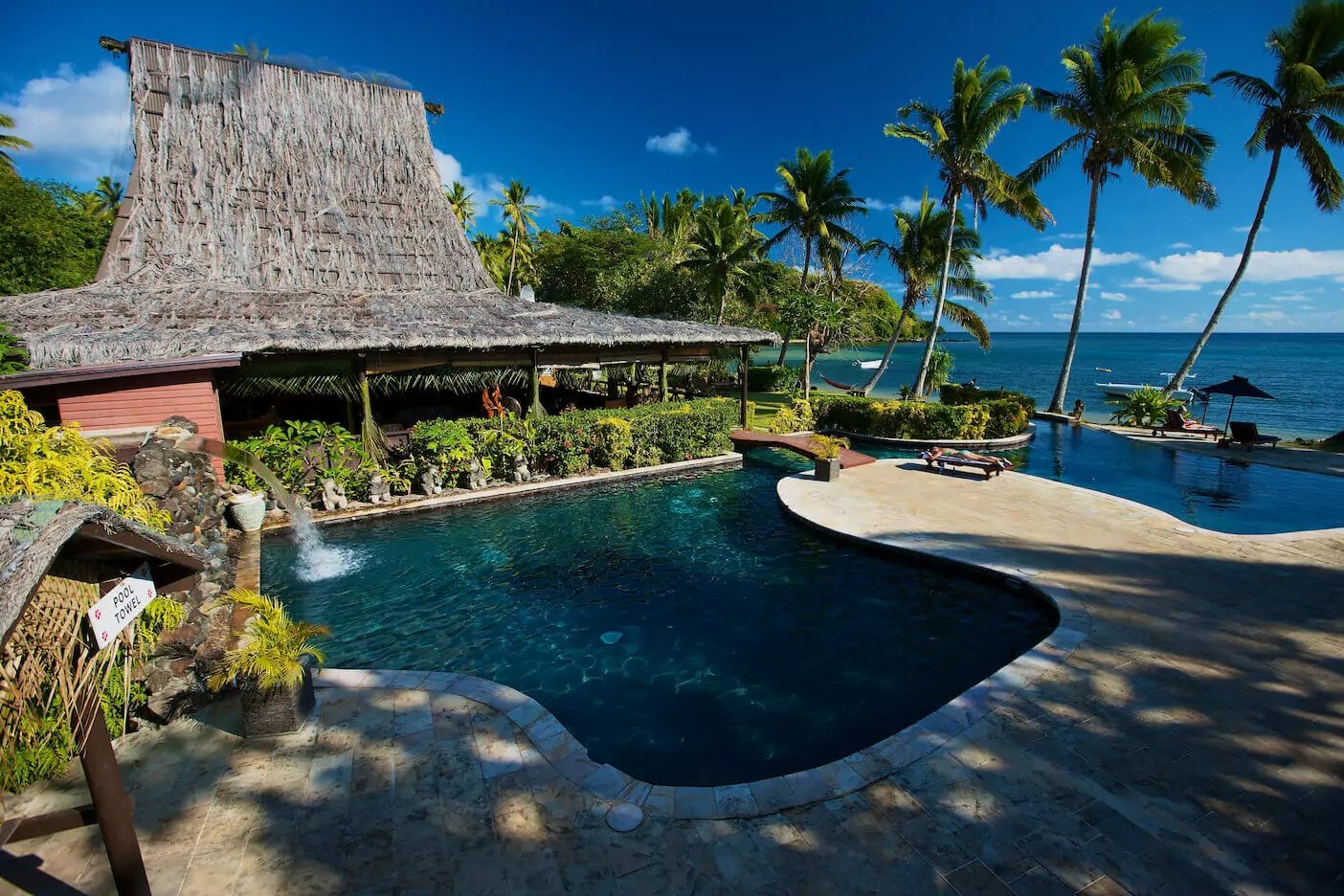 The oceanfront pool at Beqa Lagoon Resort, Fiji