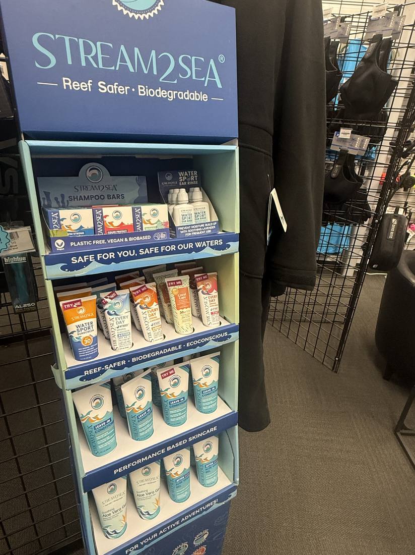 Stream2Sea reef-safe skincare display at Dive Arizona in Queen Creek, AZ