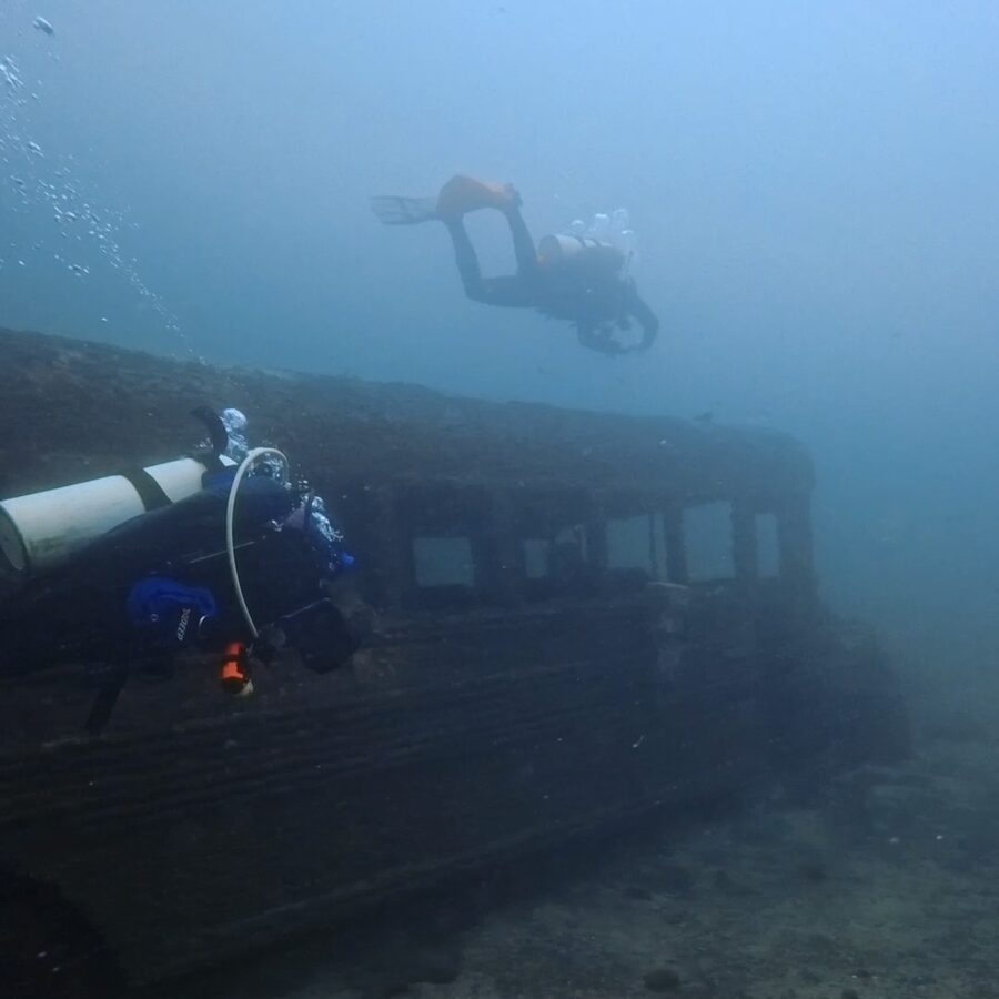 Sunken school bus dive site at Lake Mohave, Arizona
