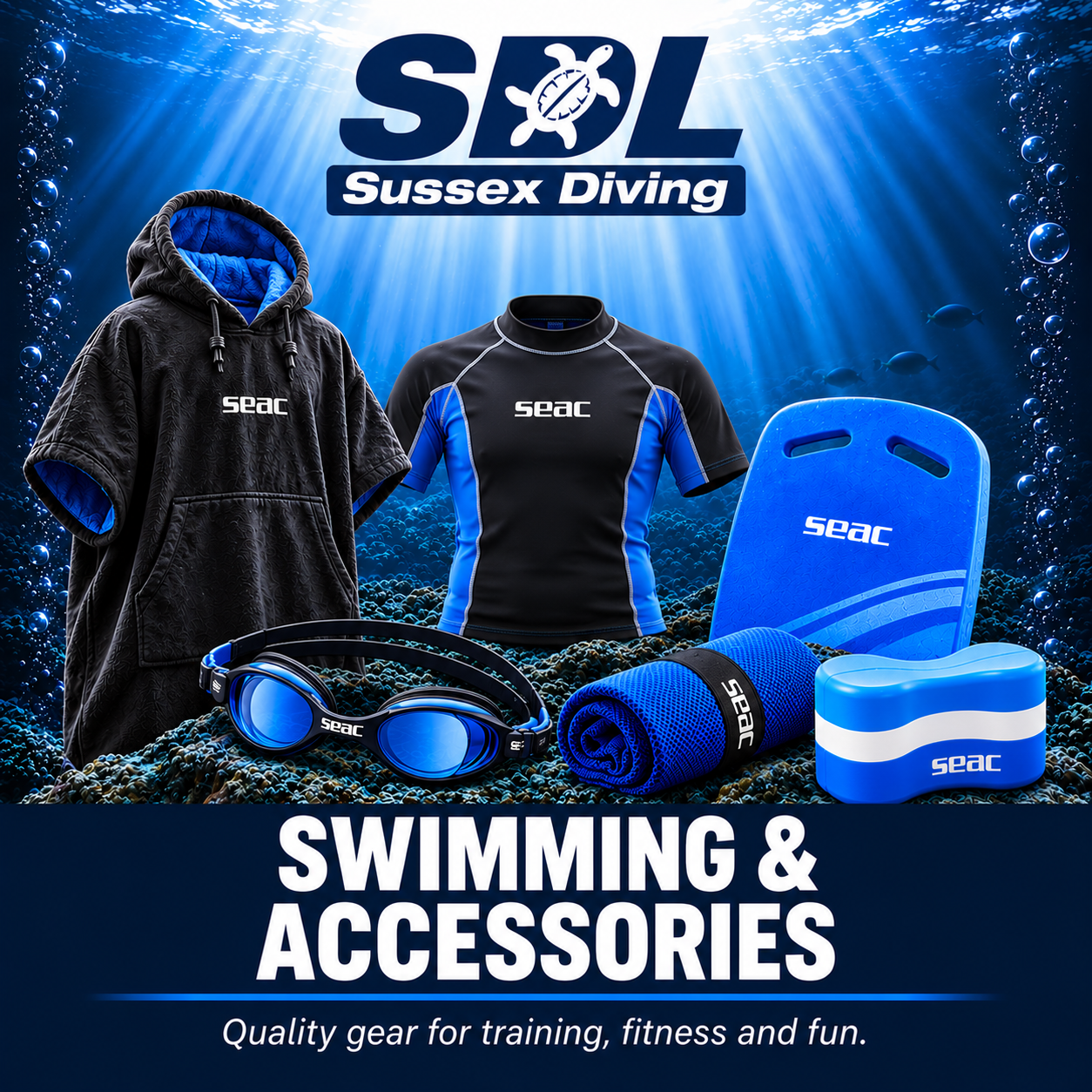 Swimming goggles, rash vests, changing robes and swimming accessories at Sussex Diving