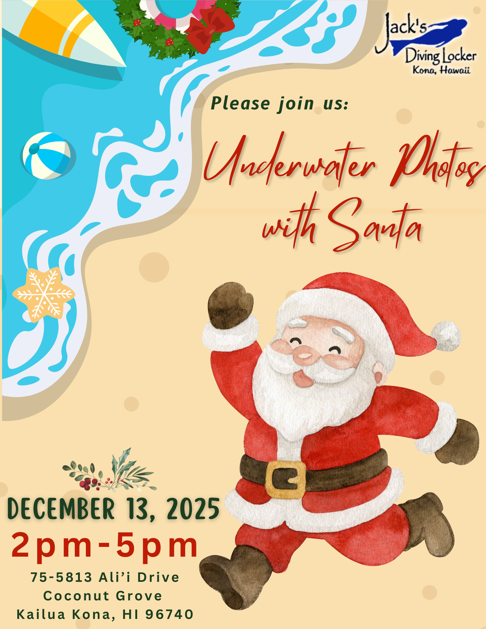 Free underwater photos with Santa in Jack's Diving Locker's pool