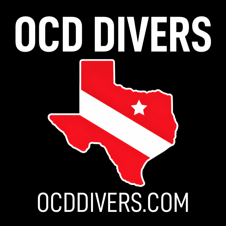 OCD Divers logo featuring Texas diver flag design