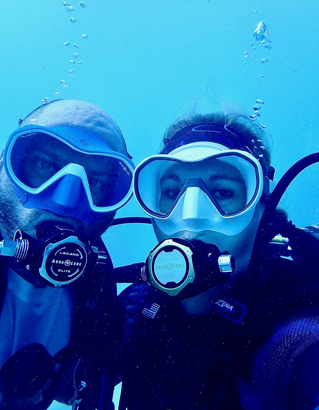 Chad and Jessica underwater in scuba gear