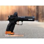 CZ TS 3 TACTICAL SPORT ORANGE 9MM 5.2IN BULL BARREL 20RD BLACK  MS OR STEEL FRAME FO FRONT/ADJ REAR SIGHT SA ONLY G10 GRIPS W/ TRIJICON SRO 2.5 MOA