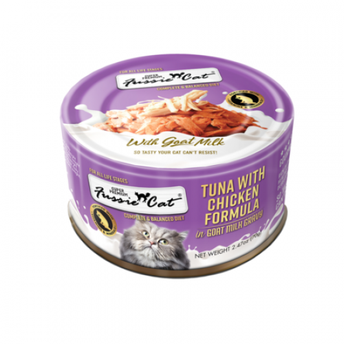CASE FUSSIE CAT TUNA/CHICKEN W/ GOAT MILK GRAVY 2.82 OZ CASE OF 24 CANS