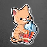 Cat Drinking Boba Sticker