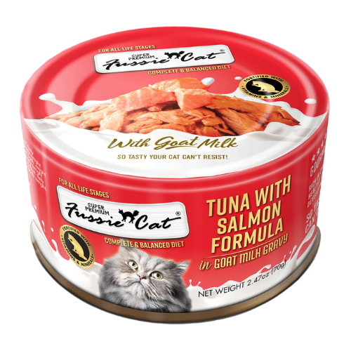 Fussie Cat Tuna w Salmon & Goats Milk 2.47oz