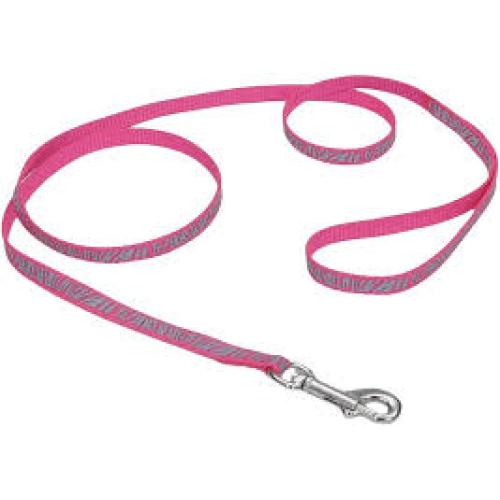 1" Ribbon Leash Pink stripes  4ft'