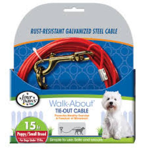 Four Paws Puppy Dog Tie Out Cable Red 15 ft