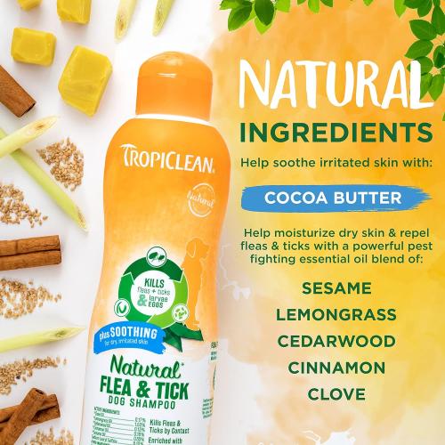 TropiClean Natural Flea Tick Soothing Shampoo for Dogs 20 oz