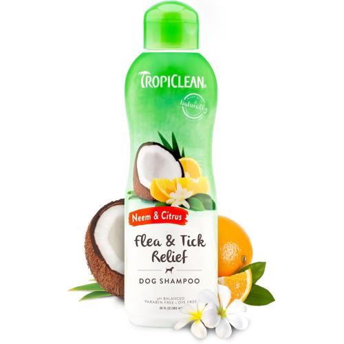 TropiClean Neem Citrus Flea Tick Relief Shampoo for Dogs 20 oz