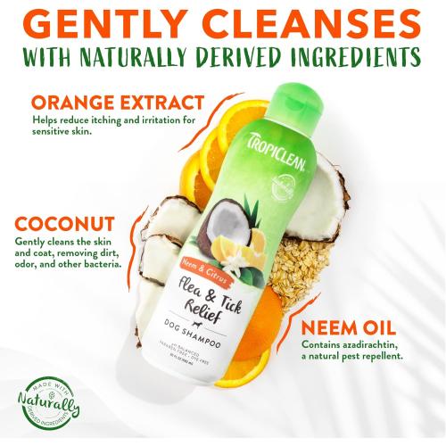 TropiClean Neem Citrus Flea Tick Relief Shampoo for Dogs 20 oz