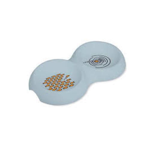 Van Ness Plastics EcoWare Bamboo Double Dish for Cats Blue