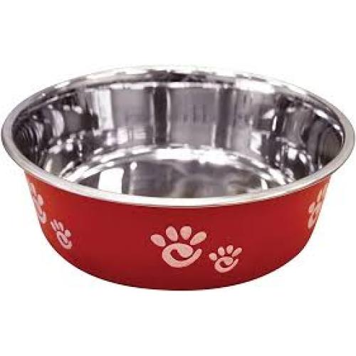 Spot Barcelona Stainless Steel Paw Print Dog Bowl Red Large