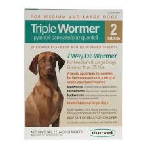 Durvet Triple Wormer  for Medium-Large Dogs 2 Chewable Tablets